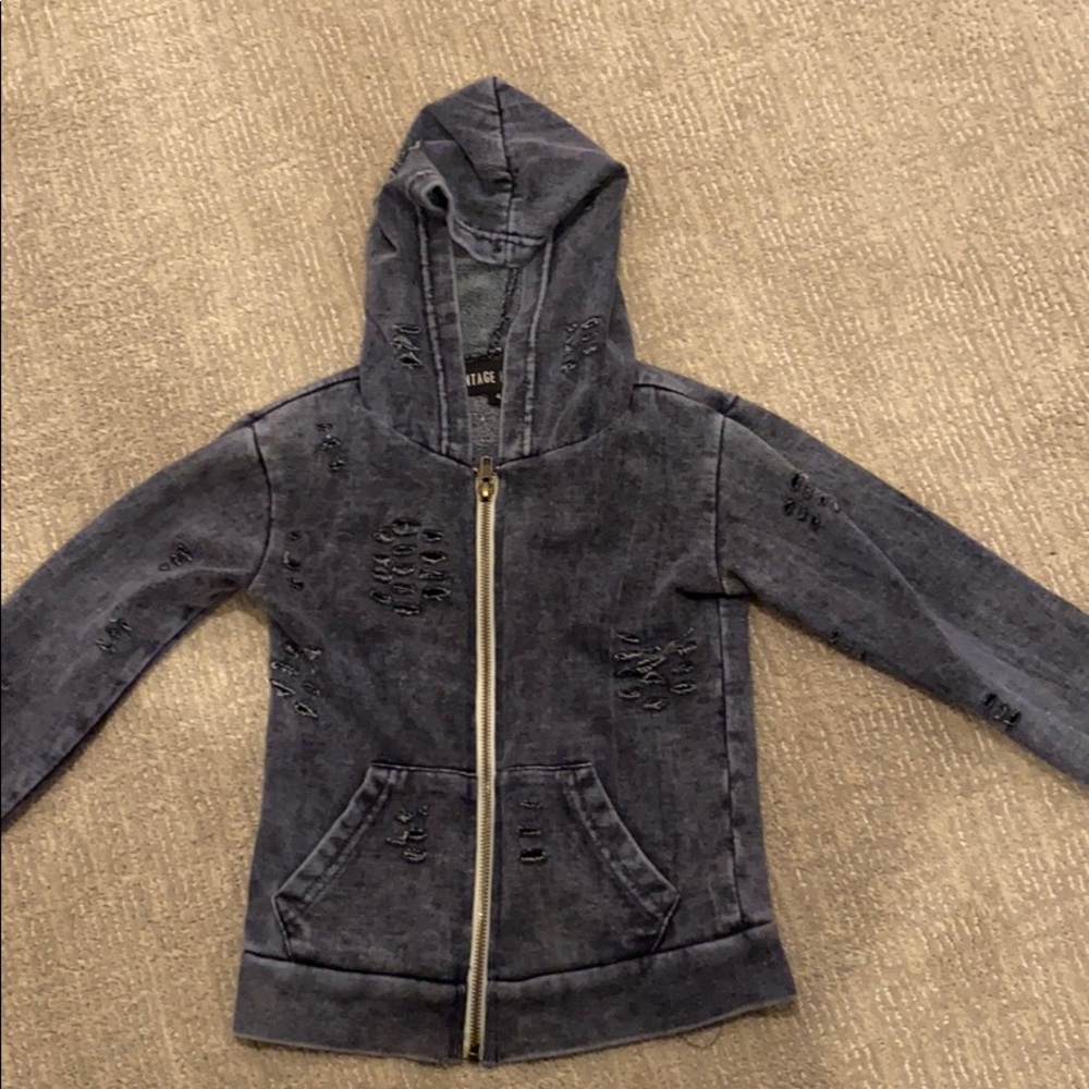 Vintage Havana Boys Rip Zip Hoodie in Navy